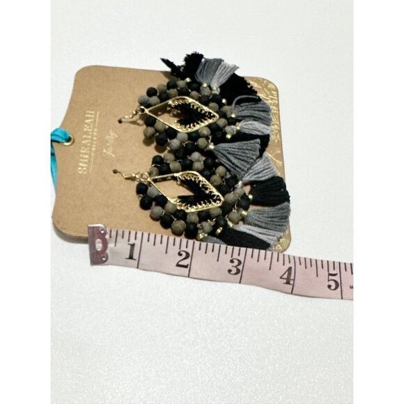Shiraleah Statement‎ Fringe Tassel Beaded Earrings Dangle Drop Black Gray Gold - Picture 6 of 8